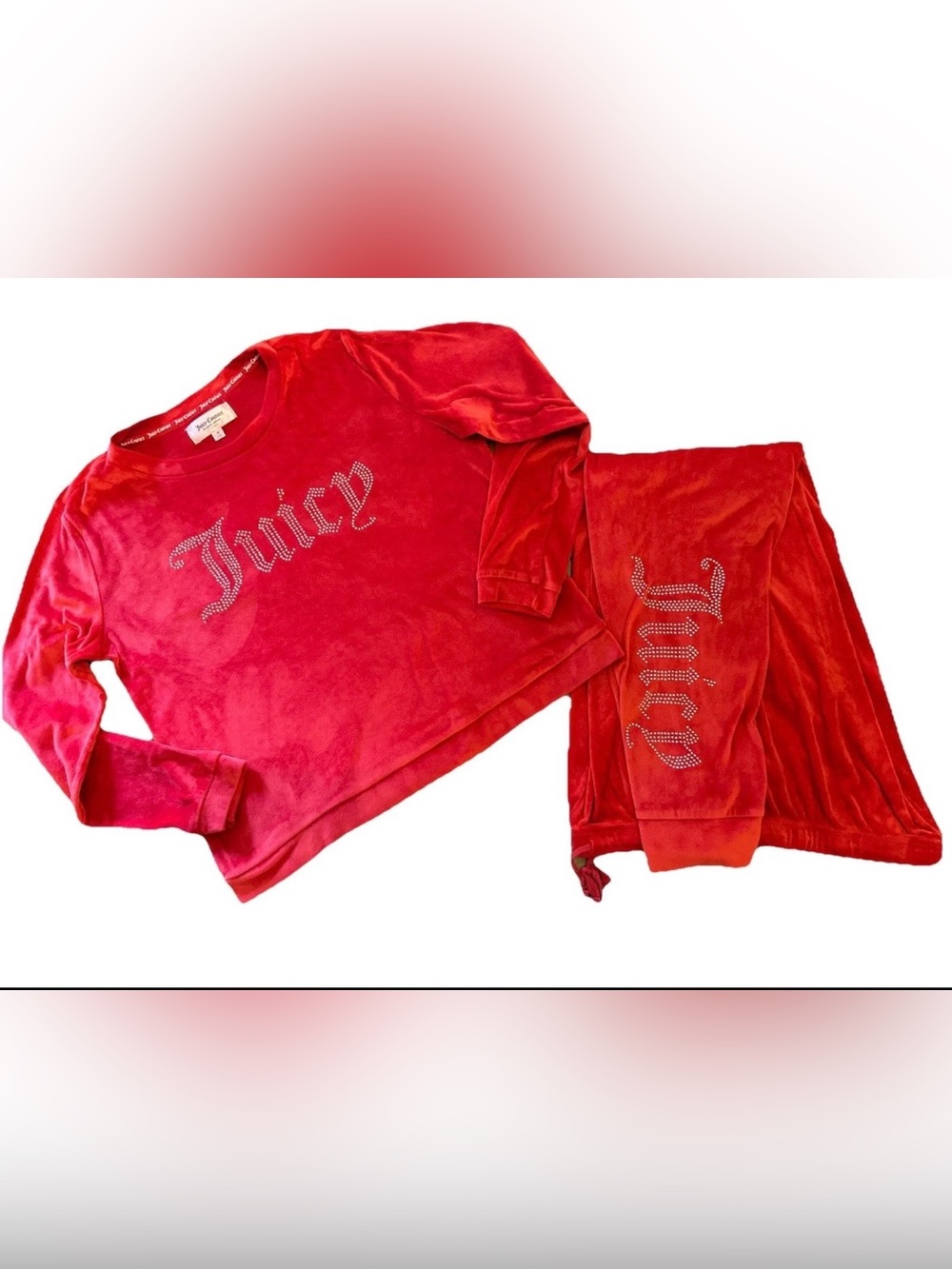 Y2K Juicy Couture Velour Pajama Set Rhinestone Logo Sleepwear Size M Cherry Red